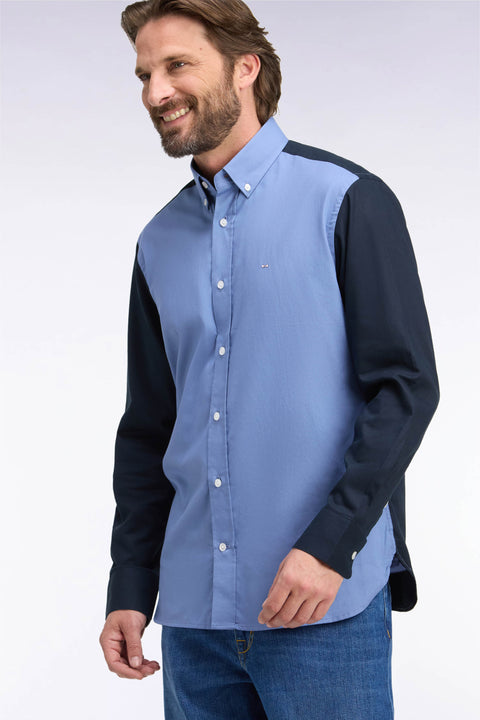 Chemise bicolore en coton oxford ciel patch dos coupe droite - Image 1