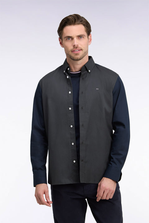 Chemise bicolore en coton oxford kaki patch dos coupe droite - Image 3