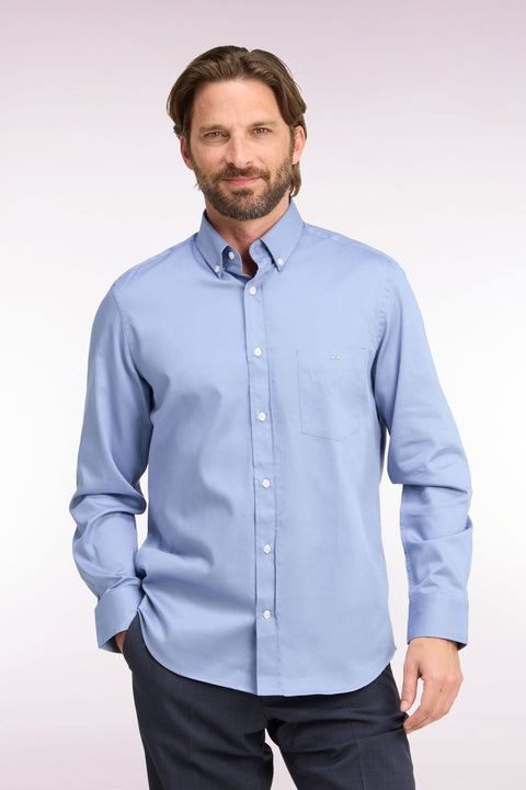 Straight cut sky cotton piqué shirt - Image 3