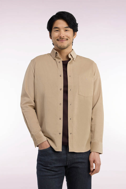 Beige ribbed cotton straight cut shirt - Image 3