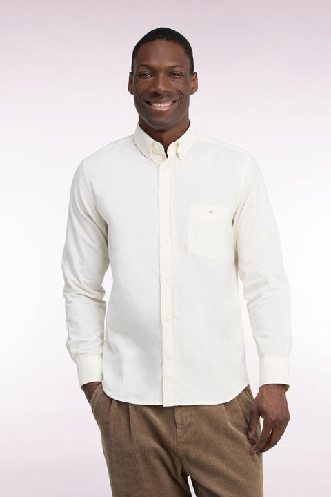Straight cut ecru ribbed cotton shirt - Image 3