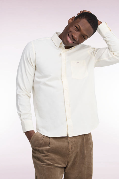 Straight cut ecru ribbed cotton shirt - Image 1