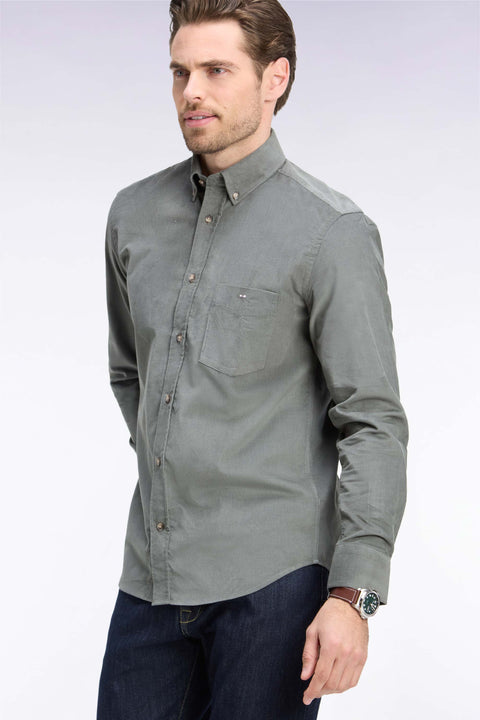 Straight-fit khaki ribbed cotton shirt - Image 1