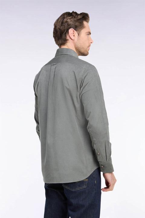 Straight-fit khaki ribbed cotton shirt - Image 3