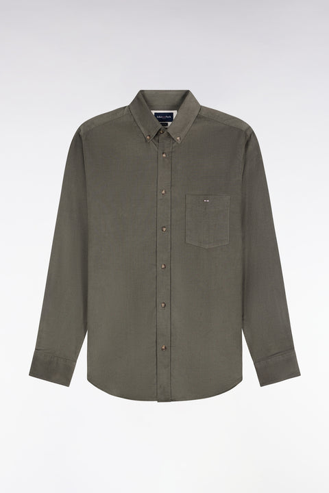 Olive green ribbed cotton straight fit shirt - Image 2