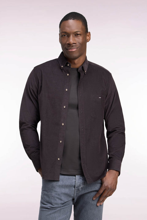 Brown straight-cut ribbed cotton shirt - Image 3