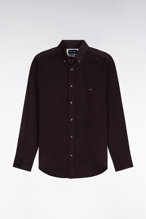 Brown straight-cut ribbed cotton shirt - Image 2