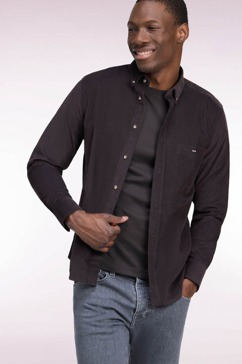 Brown straight-cut ribbed cotton shirt - Image 1