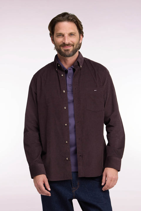 Straight-fit chocolate ribbed cotton shirt - Image 3
