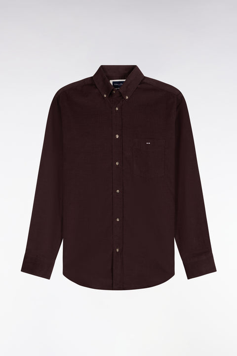 Straight-fit chocolate ribbed cotton shirt - Image 2