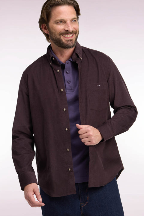 Straight-fit chocolate ribbed cotton shirt - Image 1