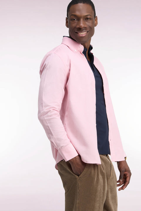 Pink straight-cut ribbed cotton shirt - Image 1