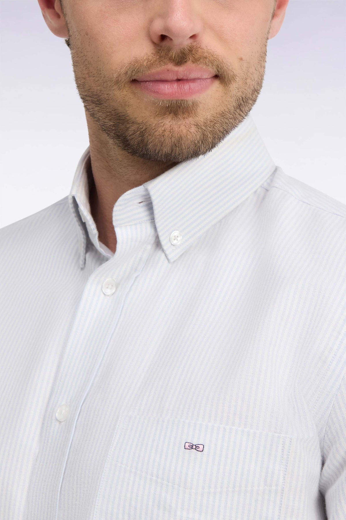Straight-cut gray stick-striped cotton shirt