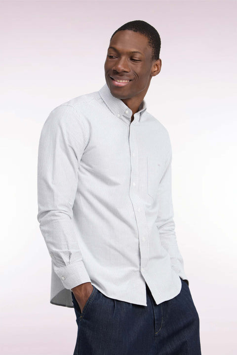 Chemise en coton à rayures bâtons marine coupe droite - Image 1