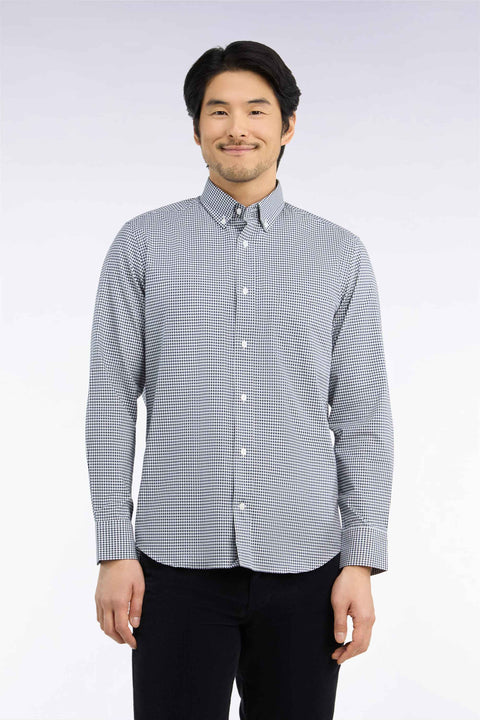 Chemise en coton à carreaux Vichy marine coupe droite - Image 3