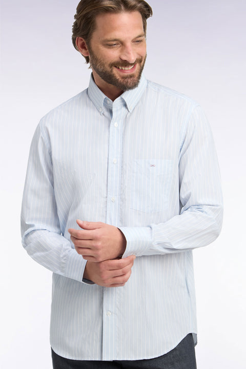 Chemise en coton blanc tissé à rayures ciel coupe droite - Image 1