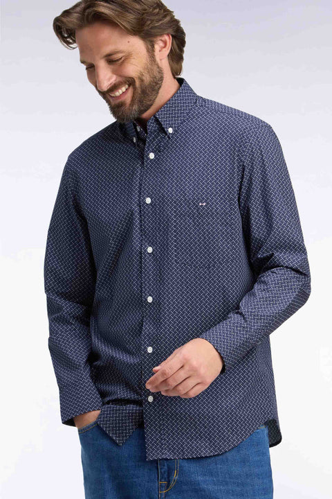Chemise en popeline de coton marine à micromotifs nœuds papillon - Image 1