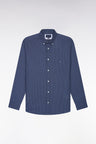 Chemise en coton bleu à micromotifs coupe droite