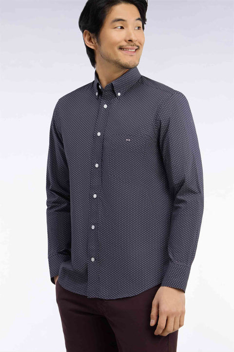 Chemise en coton gris à micromotifs coupe droite - Image 1
