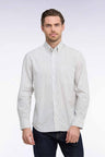 Chemise en popeline de coton blanche à micromotifs bleus coupe droite