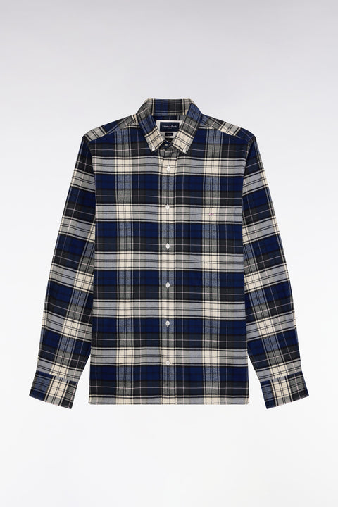 Green and navy cotton check shirt, straight cut - Image 2
