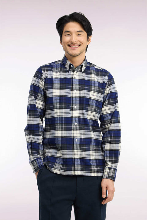 Green and navy cotton check shirt, straight cut - Image 3