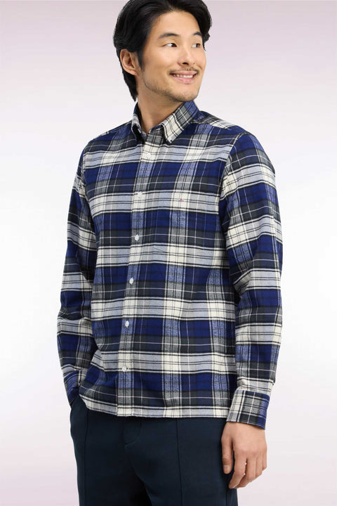 Green and navy cotton check shirt, straight cut - Image 1