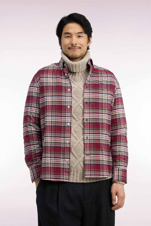 Chemise en flanelle de coton rouge à carreaux coupe droite - Image 3