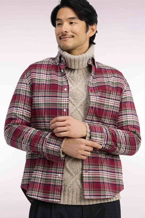 Chemise en flanelle de coton rouge à carreaux coupe droite - Image 1