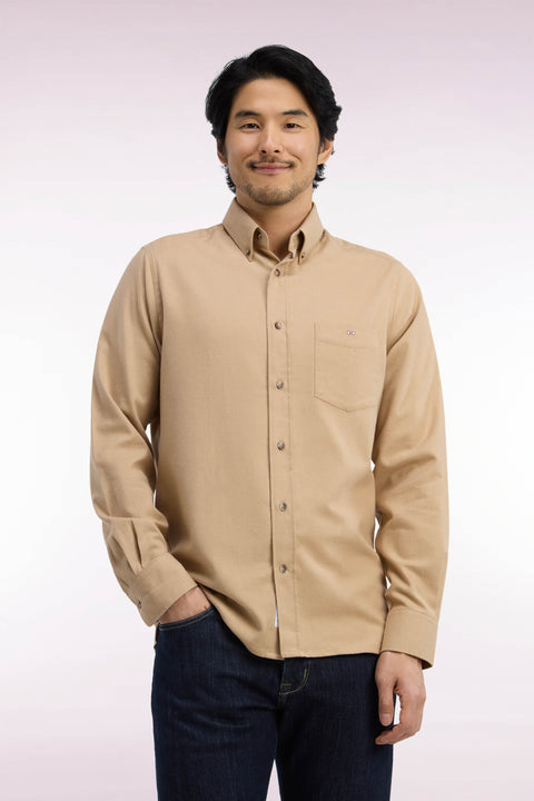 Chemise unie en coton caramel coupe droite - Image 3