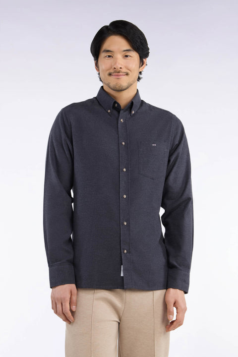 Chemise unie en coton gris foncé coupe droite - Image 3