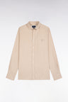 Plain camel cotton shirt, straight cut