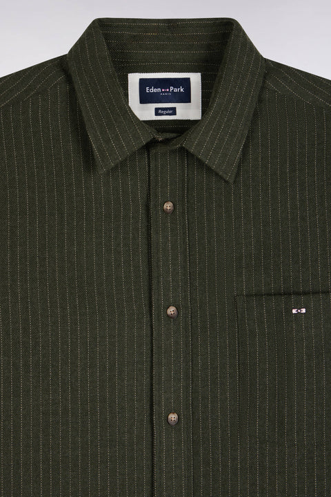 Straight fit khaki striped flannel shirt - Image 2