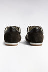 Baskets basses bimatière en cuir et daim marron
