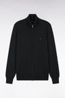 Dark gray wool and cotton straight cut zipped cardigan