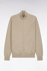 Straight cut beige cotton zipped cardigan