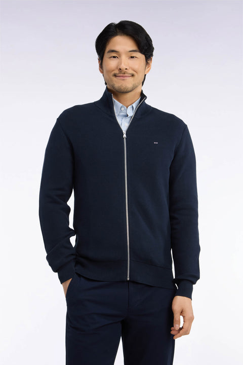 Cardigan zippé en coton marine coupe droite - Image 3