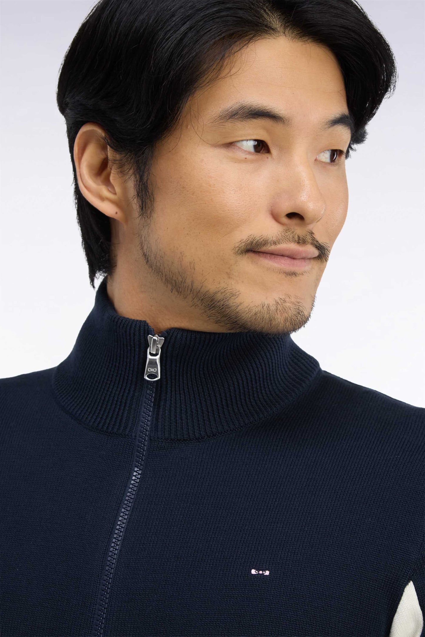 Cardigan zippé en coton marine coupe droite