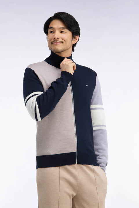 Cardigan zippé en laine mérinos à découpes coupe droite - Image 1