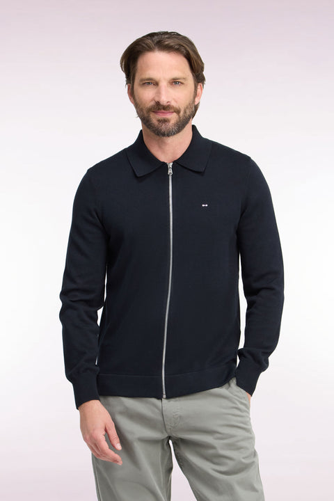Cardigan zippé en coton et viscose noir coupe droite - Image 3