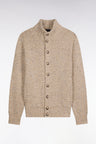 Cardigan boutonné en maille épaisse chinée écru coupe droite