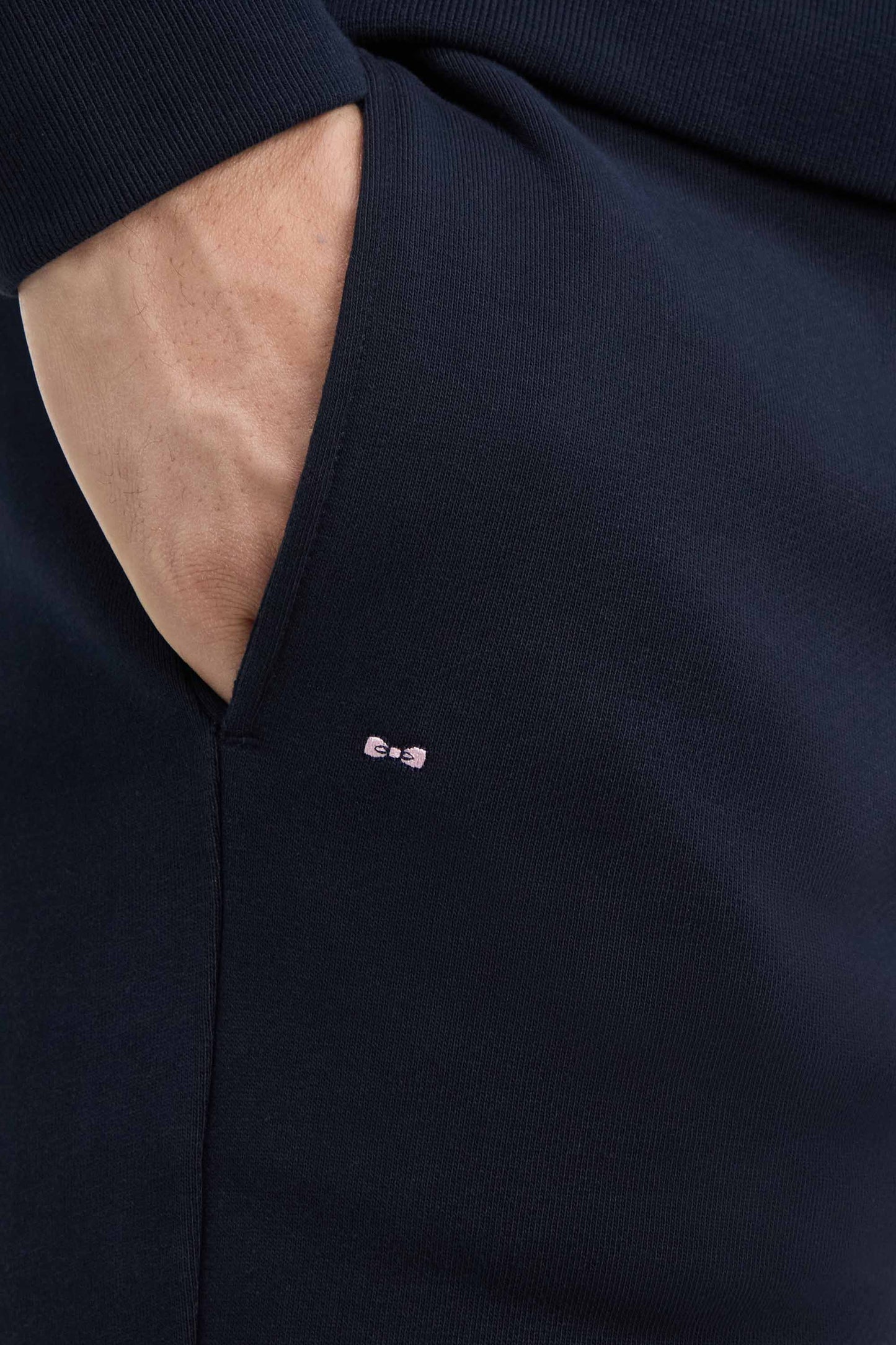 Jogging uni en molleton coton marine coupe droite