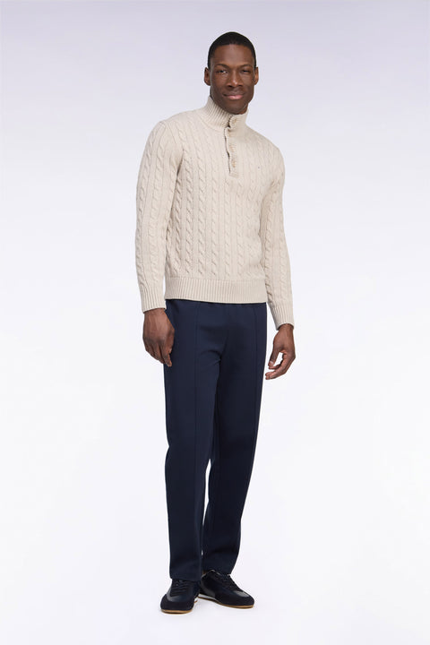 Jogging en interlock de coton stretch marine coupe droite - Image 3