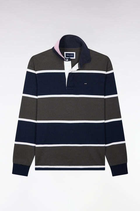Long-sleeved jersey in khaki striped cotton jersey - Image 2