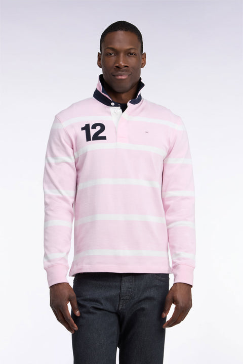 Maillot manches longues en jersey de coton rose rayé broderie dos - Image 3