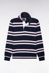 Maillot manches longues en jersey coton marine à rayures roses coupe regular