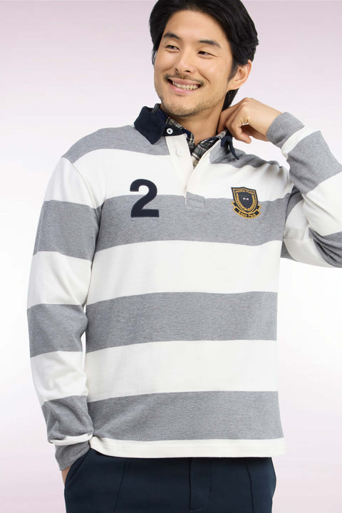 Long-sleeved gray and white striped jersey with embroidery 2 - Image 1