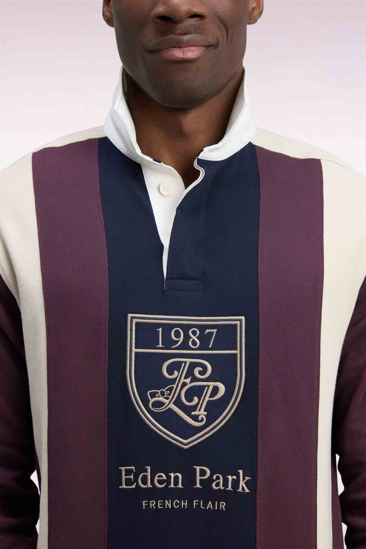Long-sleeved straight-cut burgundy striped cotton jersey