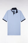 Polo manches courtes sous-col rayé en coton Pima gris coupe droite