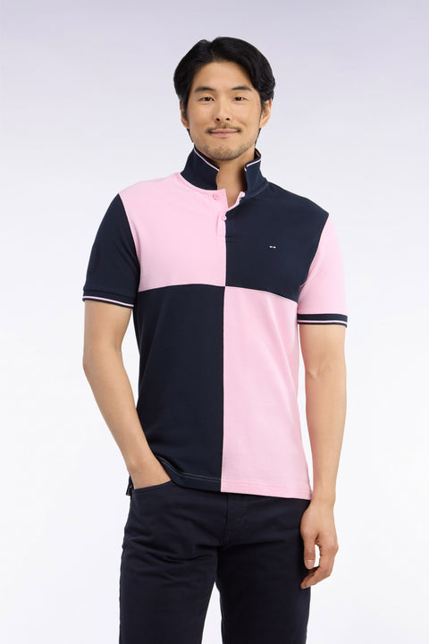 Polo manches courtes en coton marine et rose coupe droite - Image 3